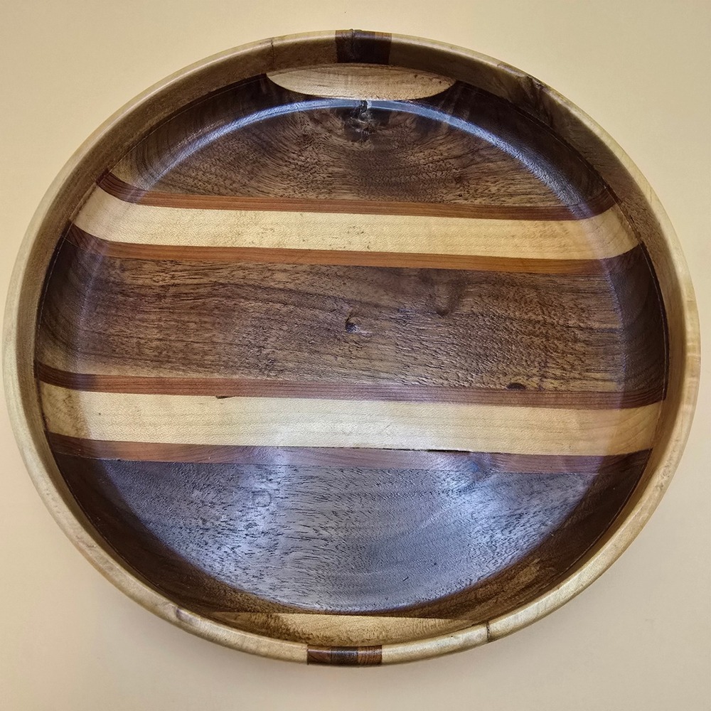 Handcrafted Segmented Wood Bowl Walnut Cherry Maple 2008‎ 9"